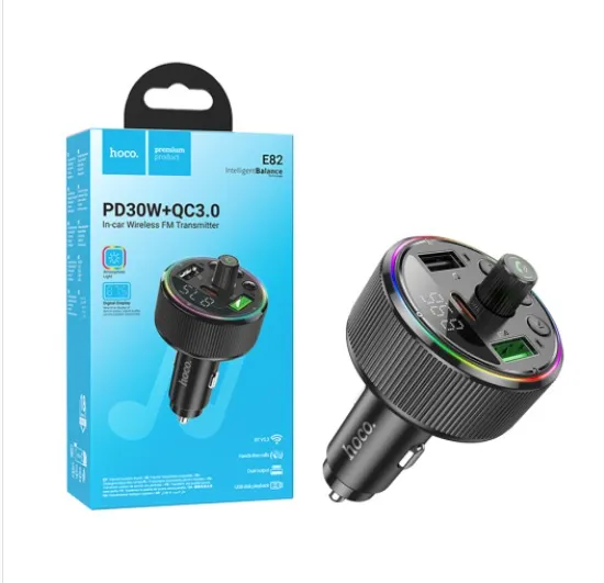 Transmissor Fm Hoco e82 PD30W+QC30+2USB Preto