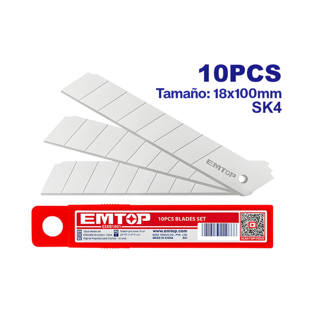 Lâminas de Reposição para Estilete Emtop Eskb1801 1.8x10cm 10 Peças