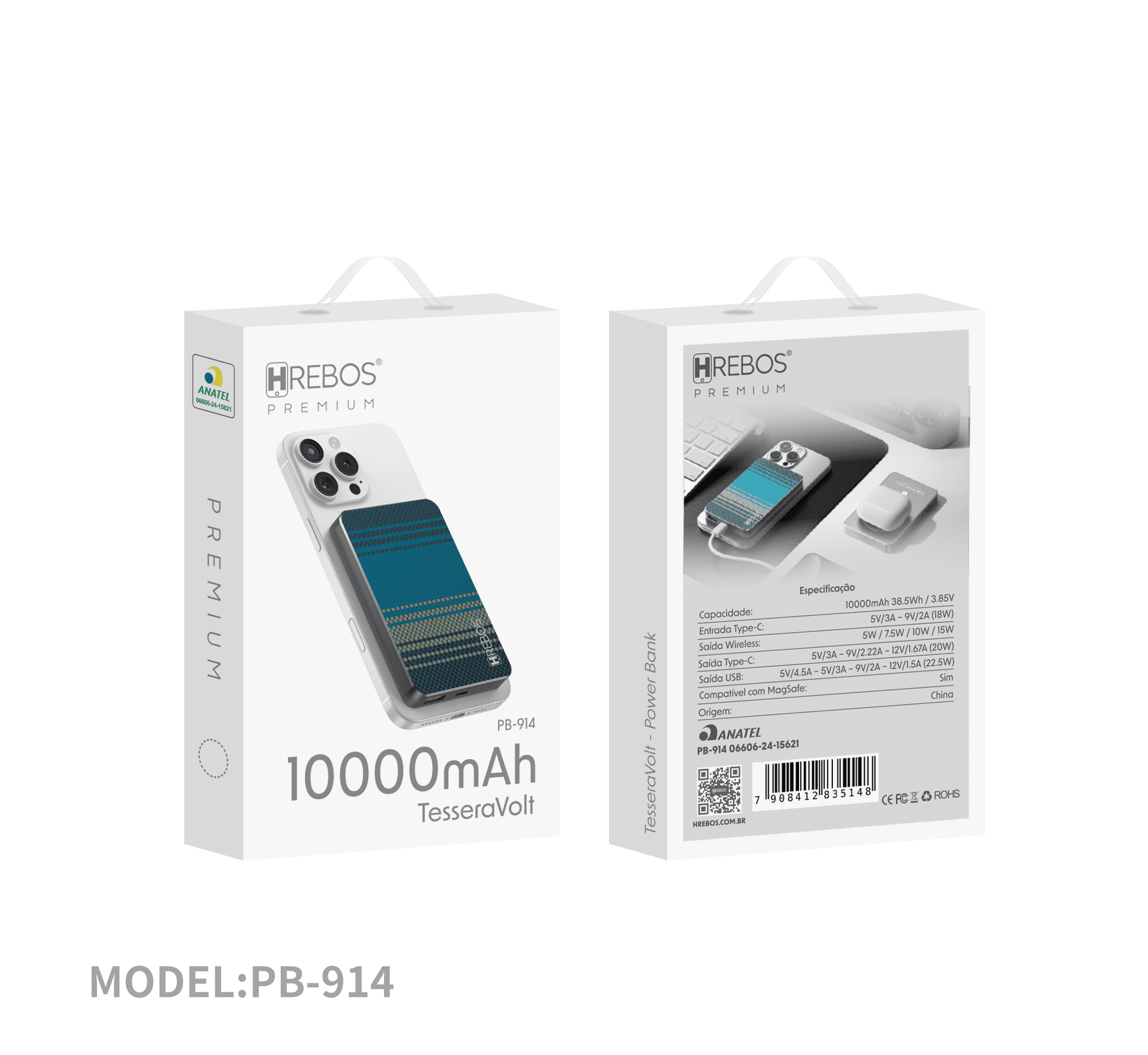 Power Bank Hrebos Cargador Portatil Pb-914 Premiun 10000mAh 38.5W Azul/Preto