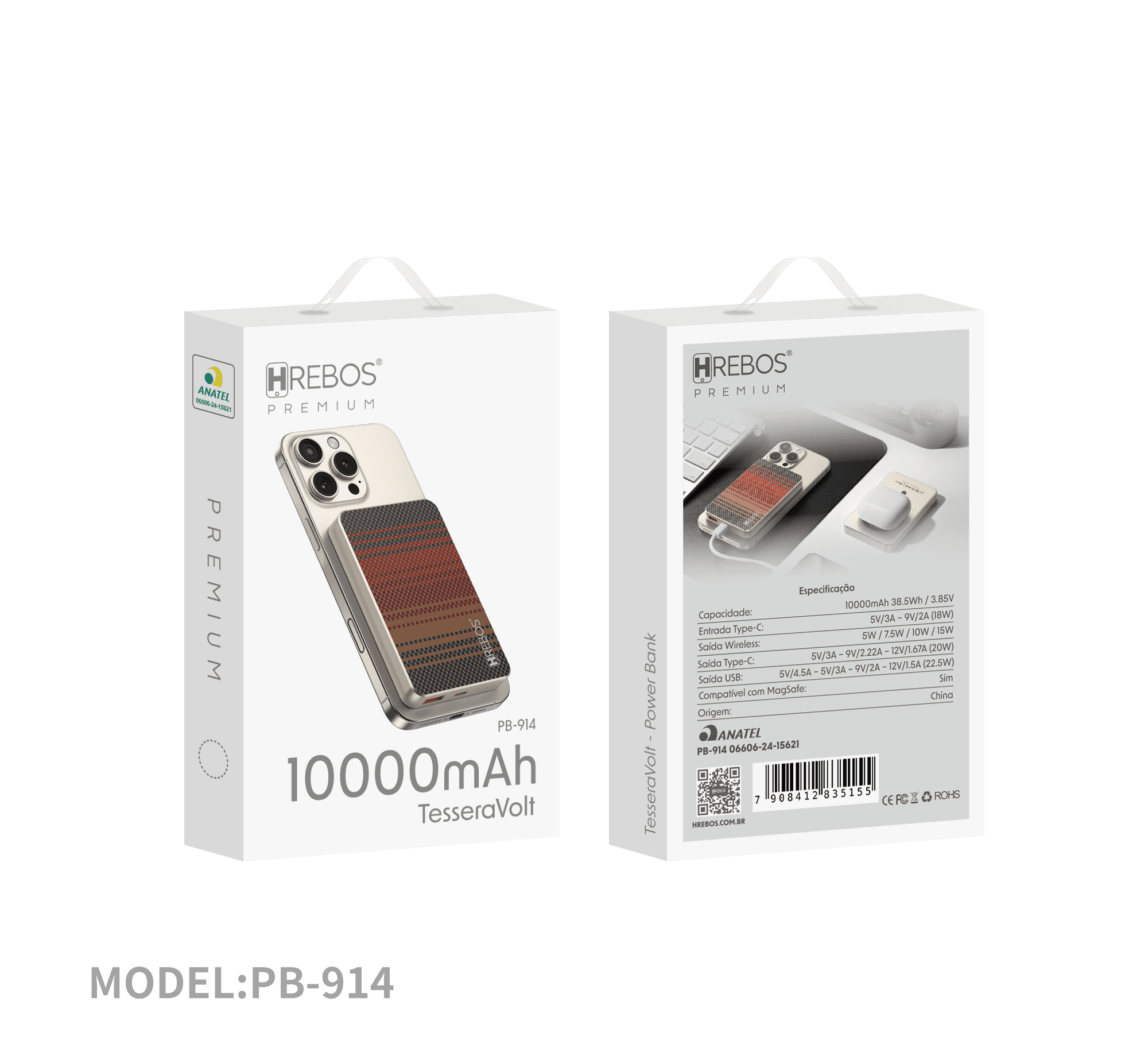 Power Bank Hrebos Cargador Portatil Pb-914 Premiun 10000mAh 38.5W Red/silver