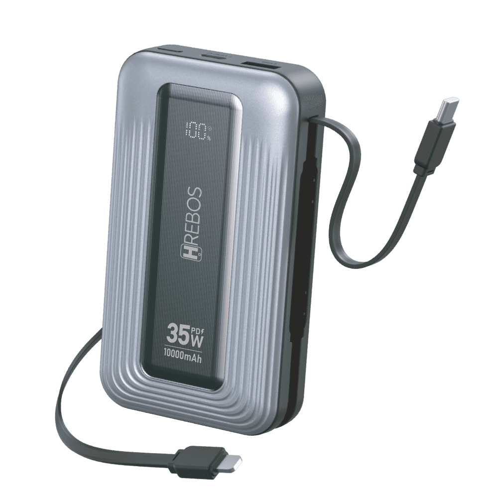 Power Bank Hrebos Cargador Portatil Pb-961 Premiun 10000mAh 35W Cinza