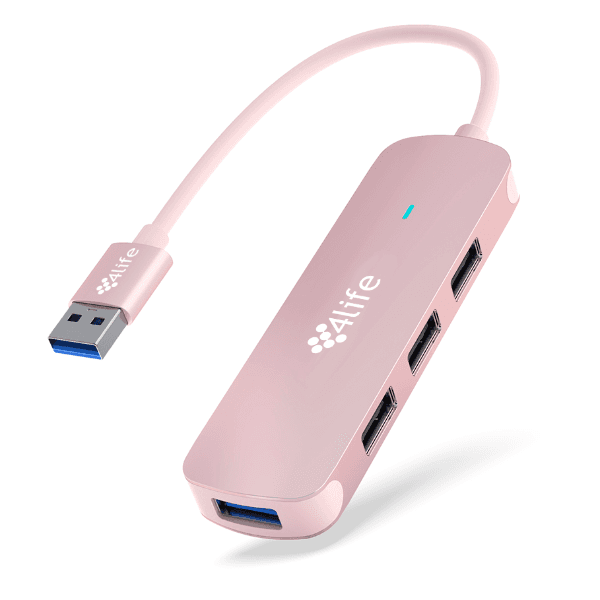 Hub Adaptador 4Life FL4U-Ap 4 Em 1 USB-A 3.0 / USB-A 2.0 Rosa
