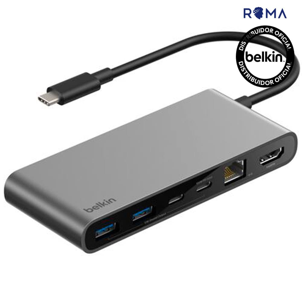 Hub USB-C Belkin INC024FQSGY 8 Em 1 (2 USB-A/2 USB-C/Ethernet/HDMI/MicroSD/SD) Cinza Espacial
