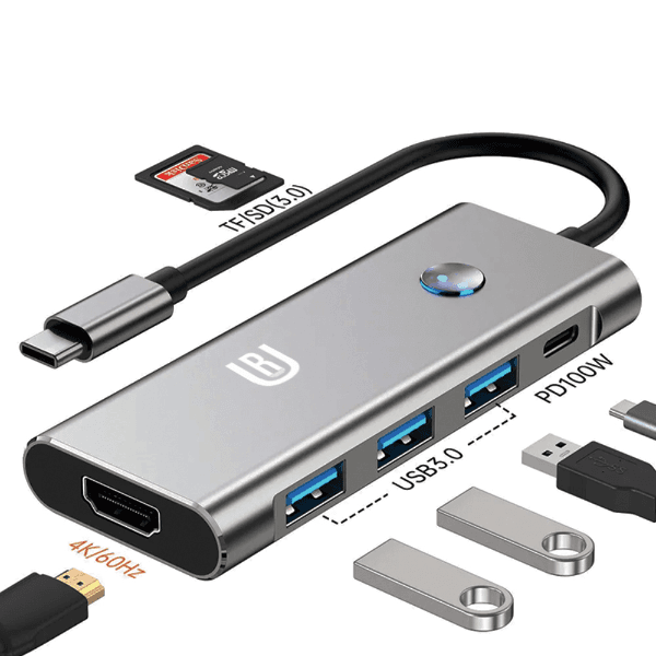 Hub Multiporta Ur USB-C X USB-A X3 / USB-C / HDMI / Tf / Sd Cinza