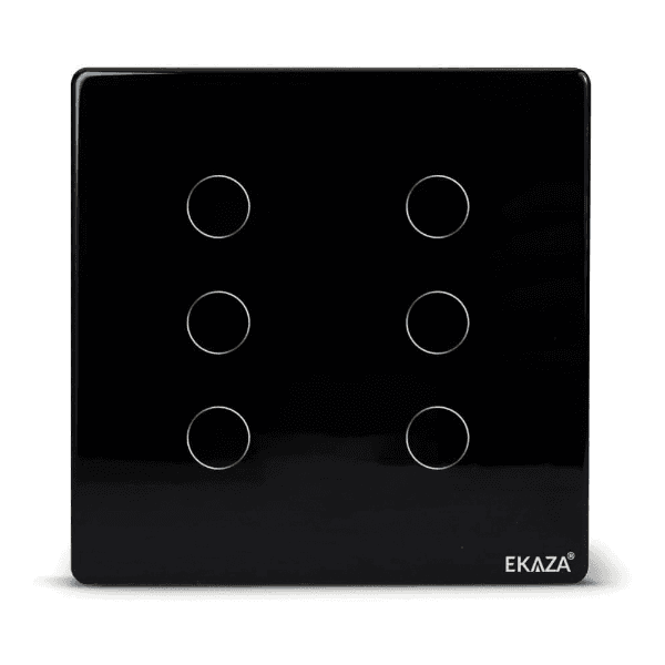 Interruptor de Parede Inteligente Ekaza Ekat-T3074-6PZ Touch 6 Botões Compatível com Google Home e Alexa Bivolt Preto