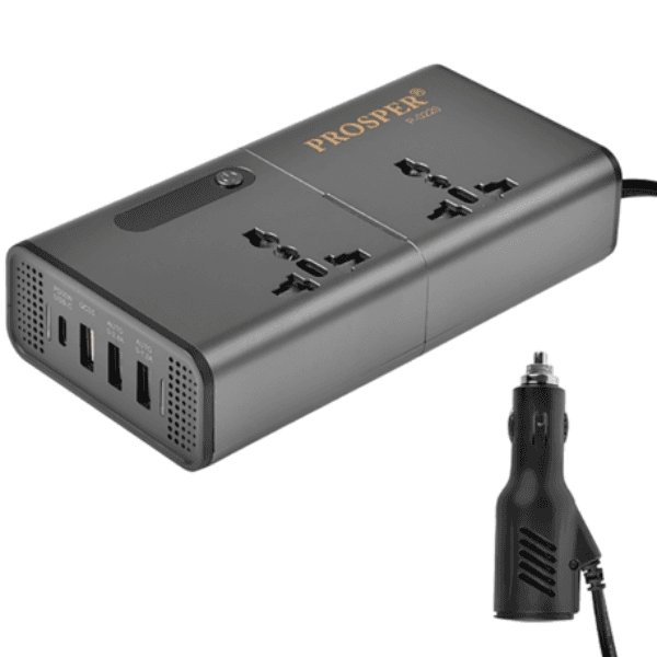 Inversor de Energia Prosper P-0220 com 3 USB-A, USB-C X1, 200W, 12V para 220V ~ 50Hz - Preto