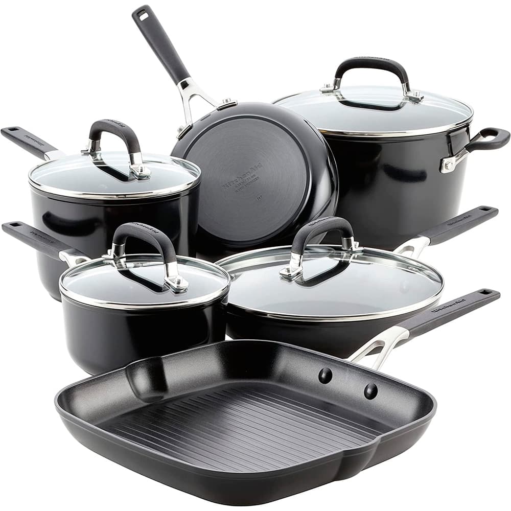 Jogo de Panelas KitchenAid 84800 Antiaderente Tripla Camada Preto Onix – 10 Peças