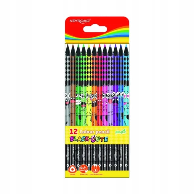 Conjunto de Lápis de Cor Keyroad Kr972515 12 Peças Corpo Preto com Desenho
