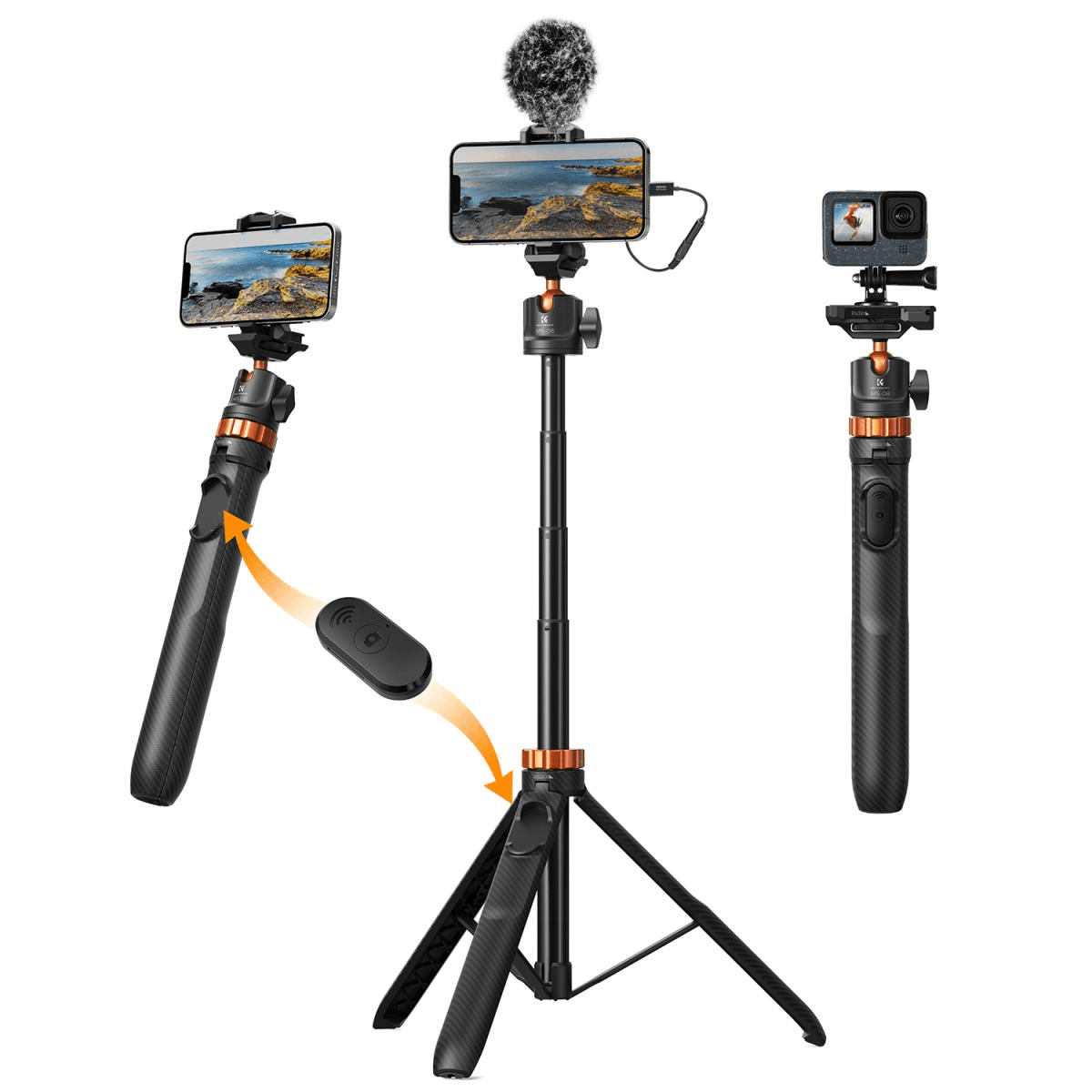 Bastão Selfie K&f Concept Ms08 2Em1 com Tripé KF09.127V1 Preto