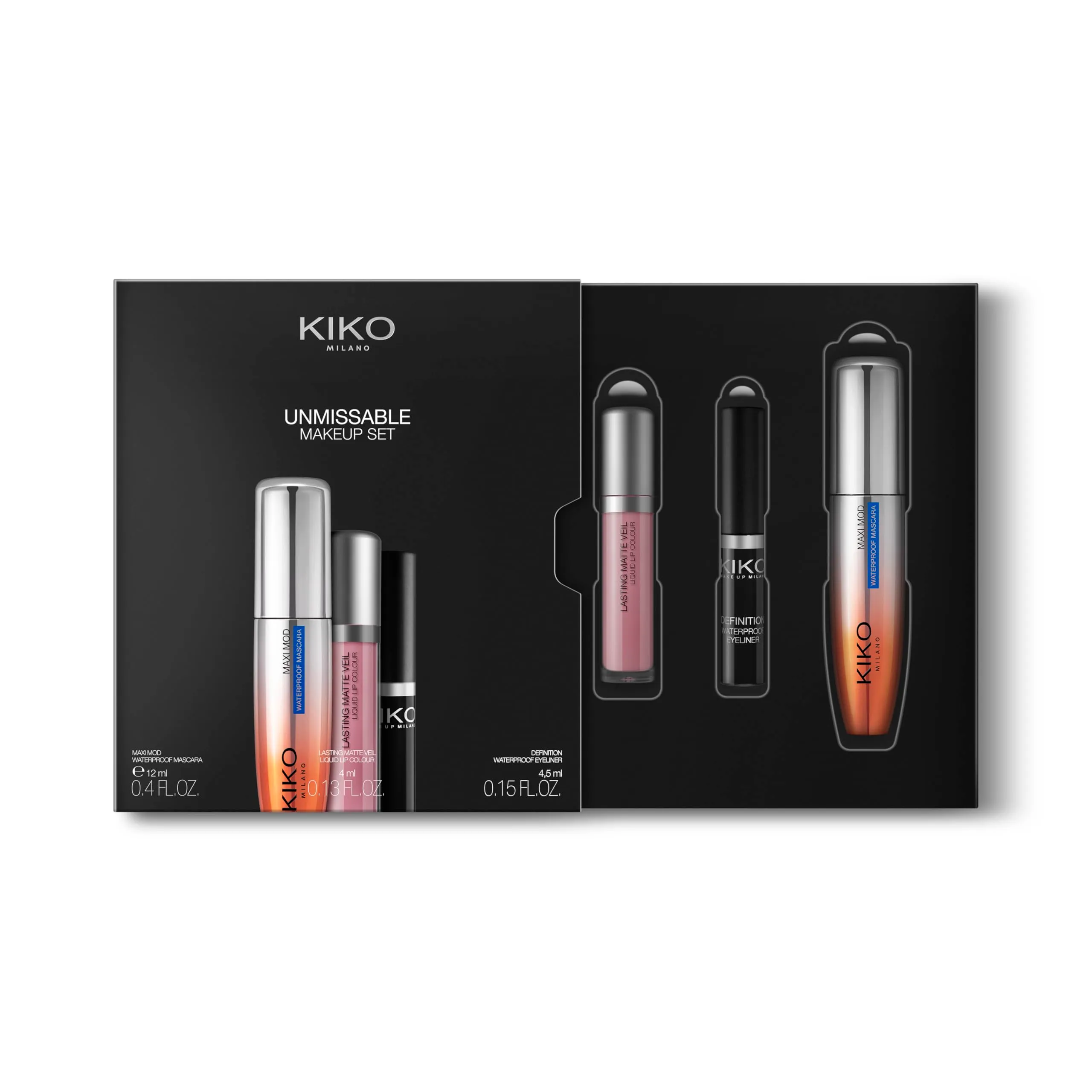 Kit Kiko Milano Unmissable Máscara 12ML+Batom 4ML+Delineador 4.5ml