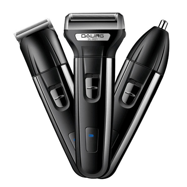 Kit Barbeador e Aparador de Cabelo Daling Dl-9021 3 Em 1 Recarregável Preto