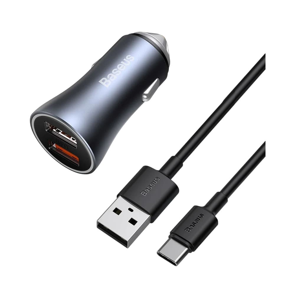 Kit Carregador de Carro Baseus com Cabo USB-A para USB-C