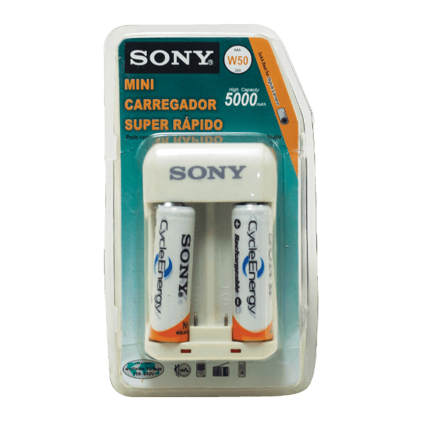 Kit Carregador de Pilhas Sony Bcg-W50 com 2 Pilhas Aa Bivolt Branco