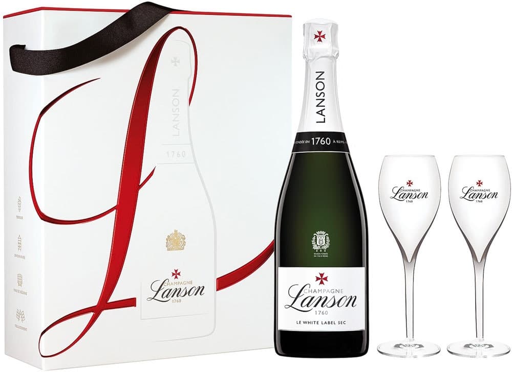 Kit Champagne Lanson Le White Label Sec + 2 Taças