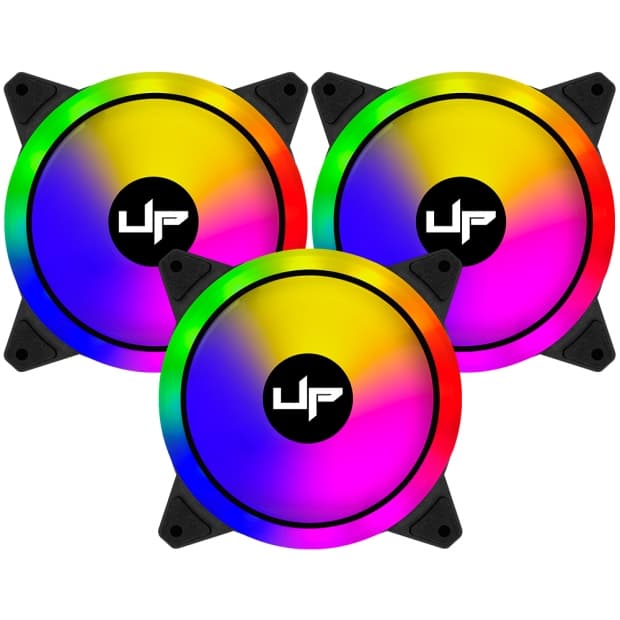 Kit Cooler Fan para Gabinete 3 Unidades Up Gamer Fusion Argb 5V 120MM com Controle Preto
