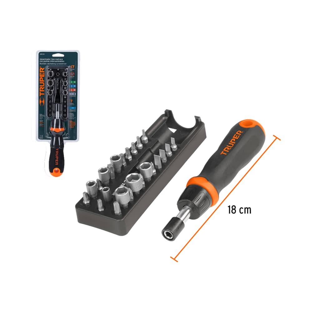 Kit de Chave de Fenda Truper Cricket 18222 e Pontas 24 Peças
