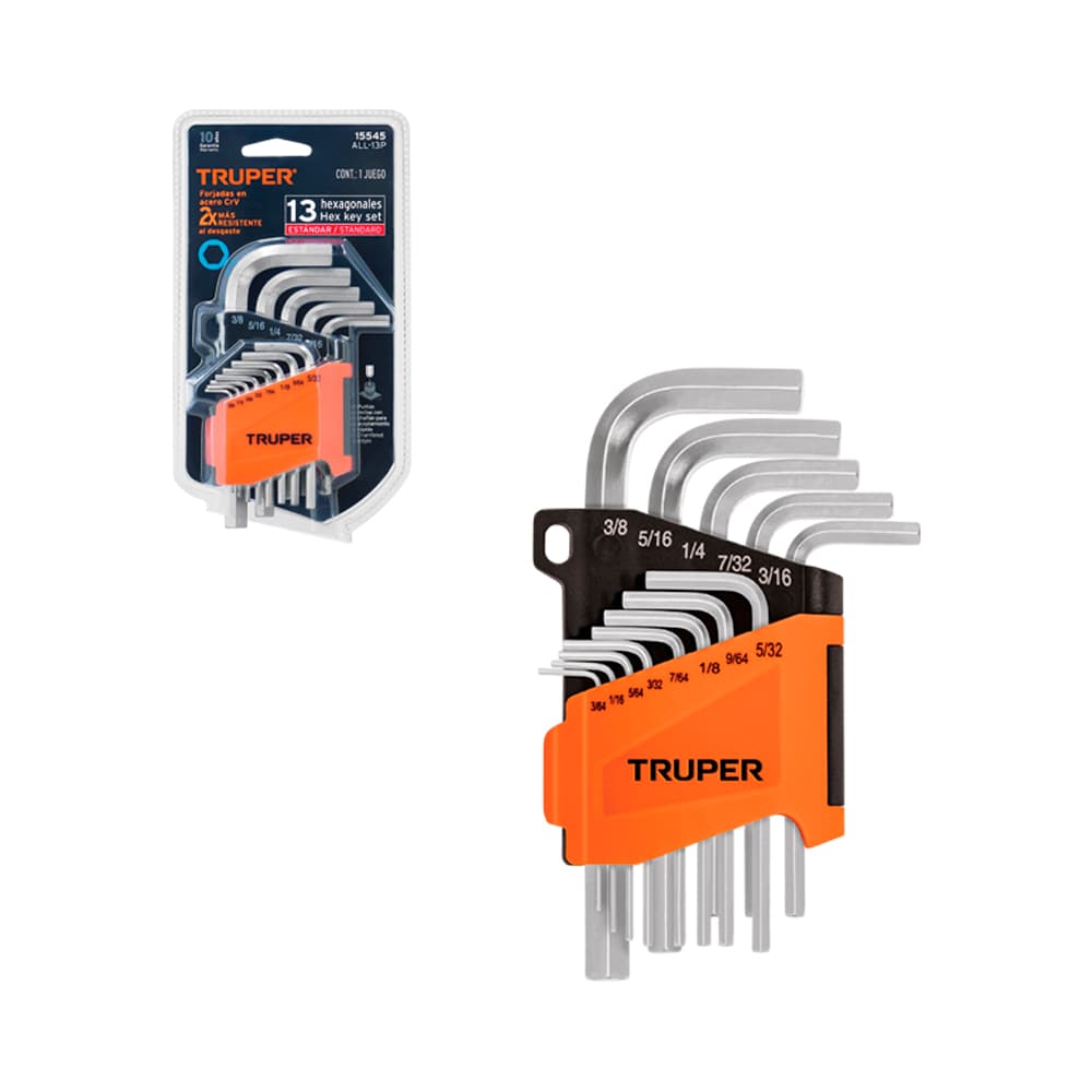 Kit de Chaves Allen Hexagonais Truper 3/64"-3/8" 13 Peças