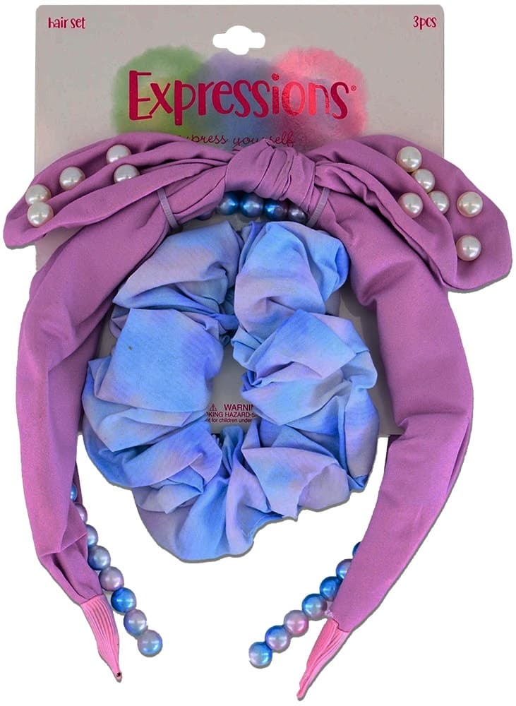 Kit Faixa + Laço para Cabelo Expressions Exv1163 (3 Peças) Lilás