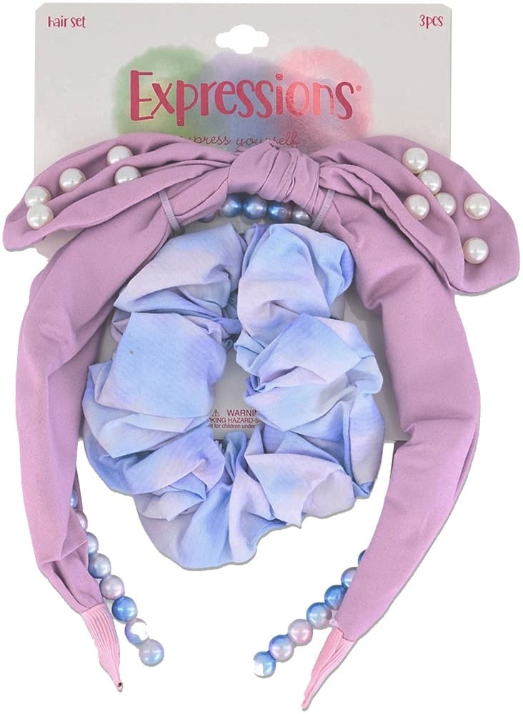Kit Faixa + Laço para Cabelo Expressions Exv1163 (3 Peças) Rosa