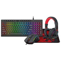 Kit Gamer Redragon Essentials S148 Teclado + Mouse + Mousepad + Fone / RGB / Inglês - Preto