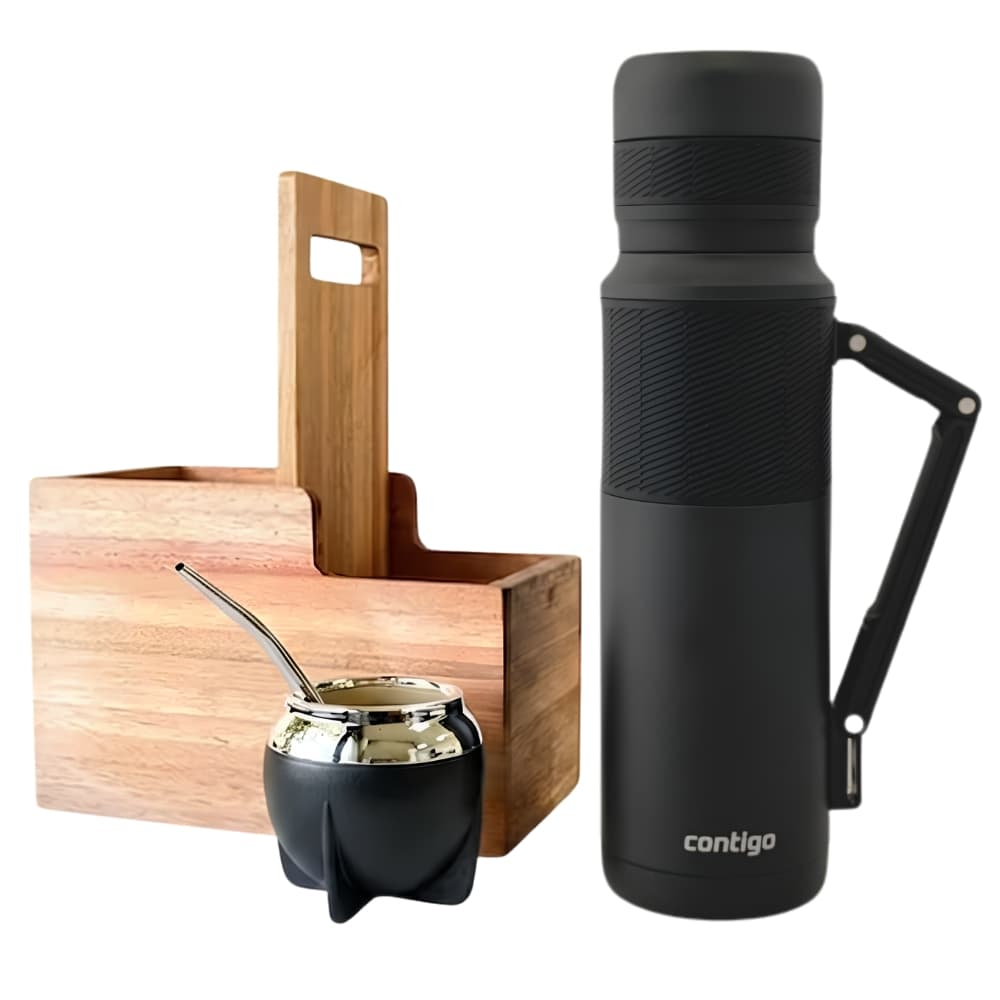 Kit Garrafa Térmica Contigo 1.8L + Cuia + Bomba + Matero - Preto