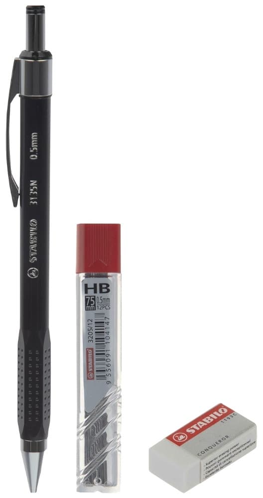 Kit Lapiseira e Borracha Stabilo 0.5 Mm 3135N Preto