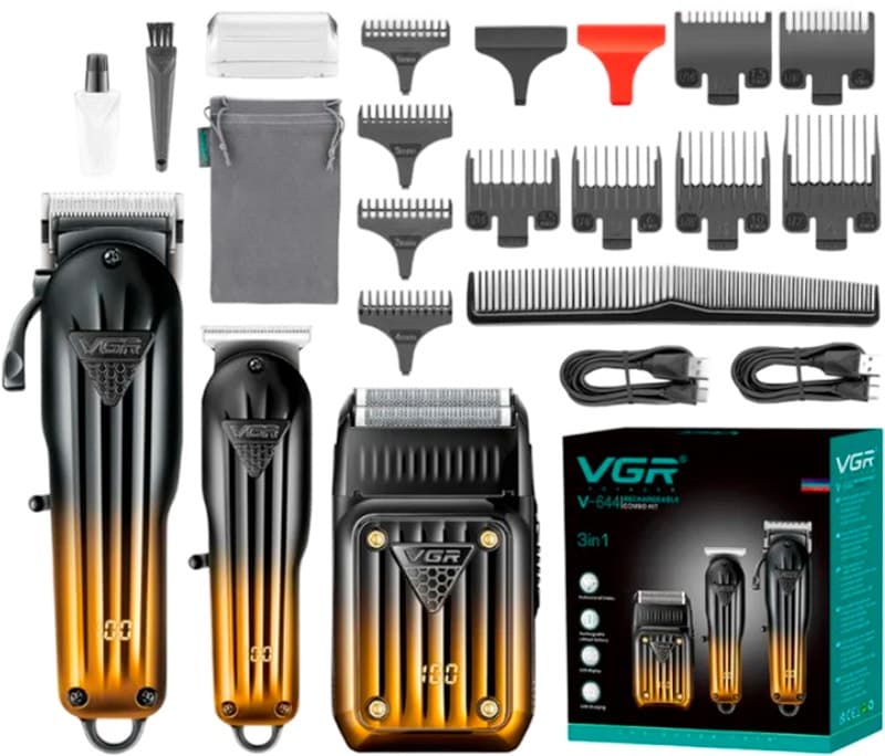 Kit Máquina de Corte Vgr Voyager Rechargeable V-644 - Preto/Dourado