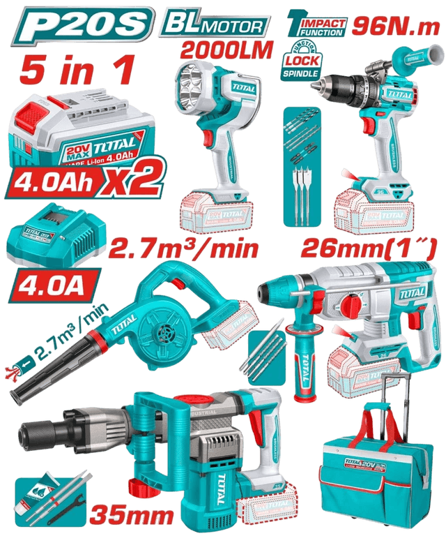 Kit Martelete Demolidor 5 Em 1 Total Tosli251083 2 Baterias