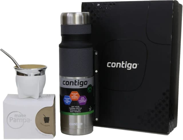 Kit Mate Contigo Garrafa Térmica 1.1L + Cuia + Bomba - Prata