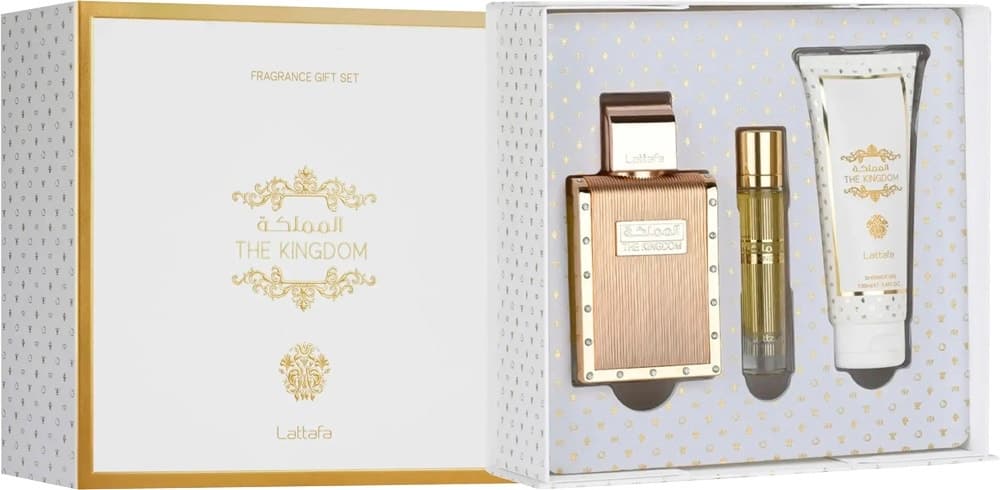 Kit Lattafa The Kingdom Eau de Parfum 100ml + 12ml + Gel de Banho 100ml - Masculino