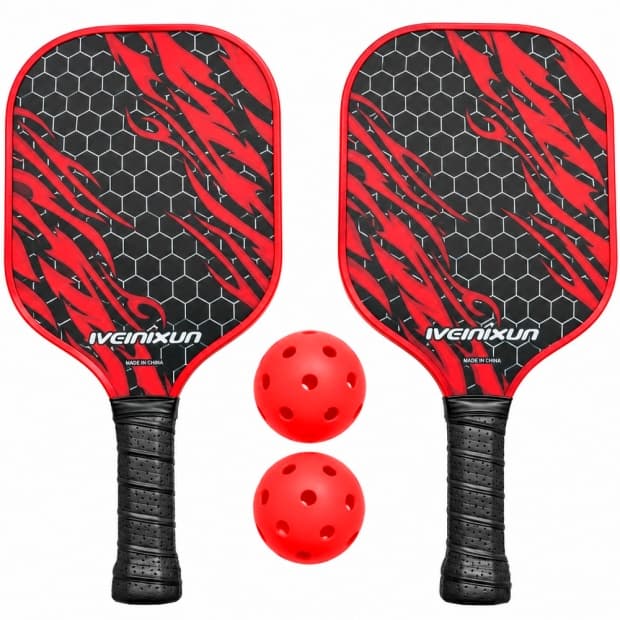 Kit Pickleball Iveinixun Pk08051 Fibra 2 Raquetes 2 Bolas Case Vermelho