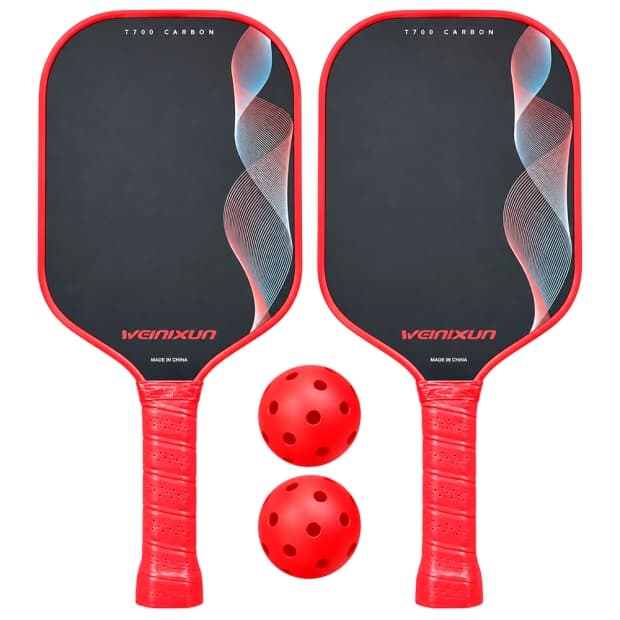 Kit Pickleball Iveinixun Pk09882 Carbon com 2 Raquetes, 2 Bolas e Case Vermelho