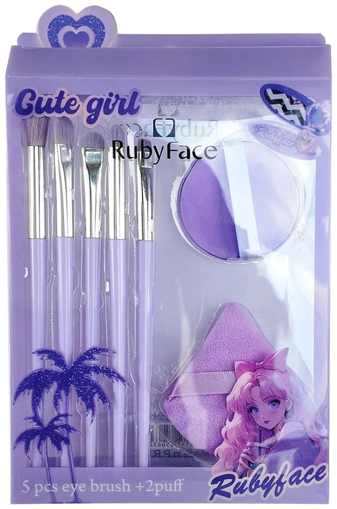 Kit Pincel e Esponja Difuminador Ruby Face Cute Girl (7 Peças)