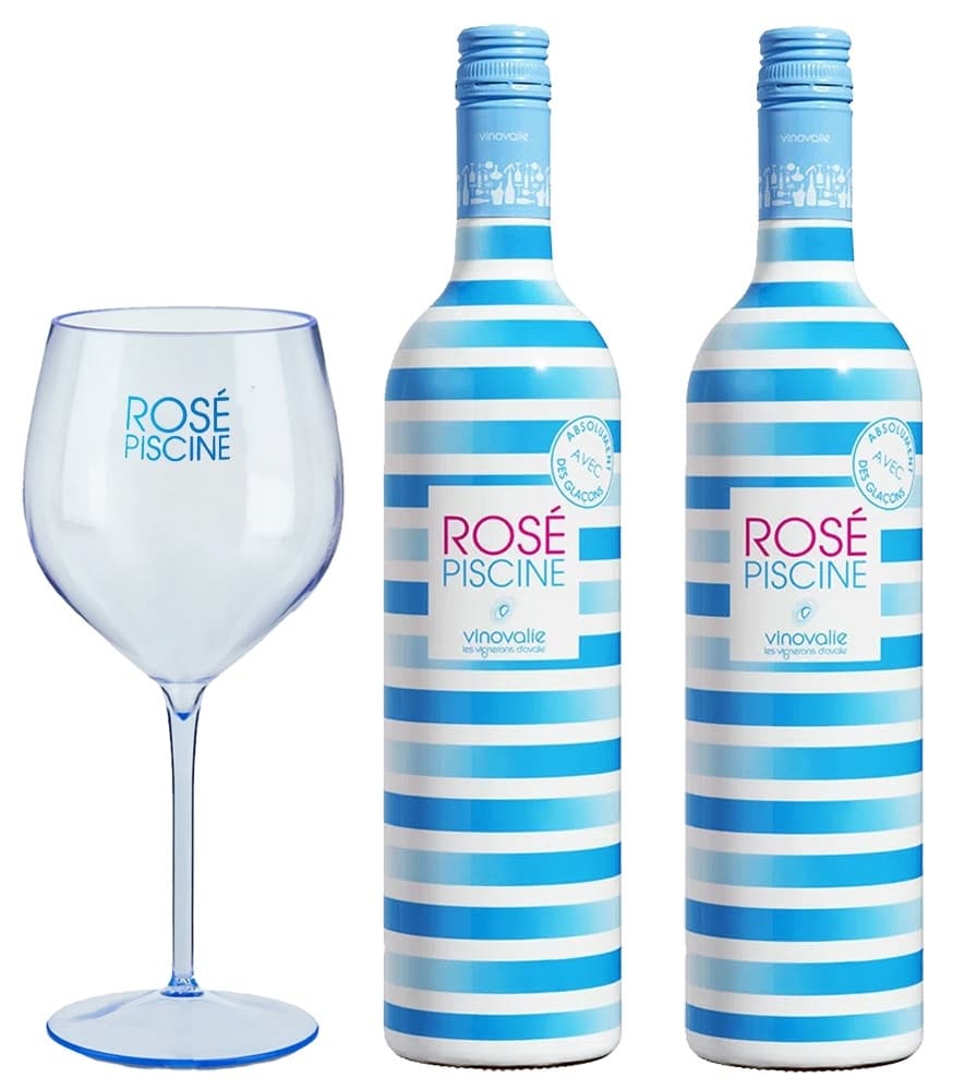 Kit Vinho Vinovalie Rosé Piscine 750mL + Copo