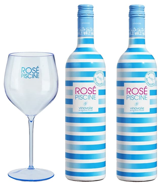 Kit Vinho Vinovalie Rosé Piscine 750mL + Copo