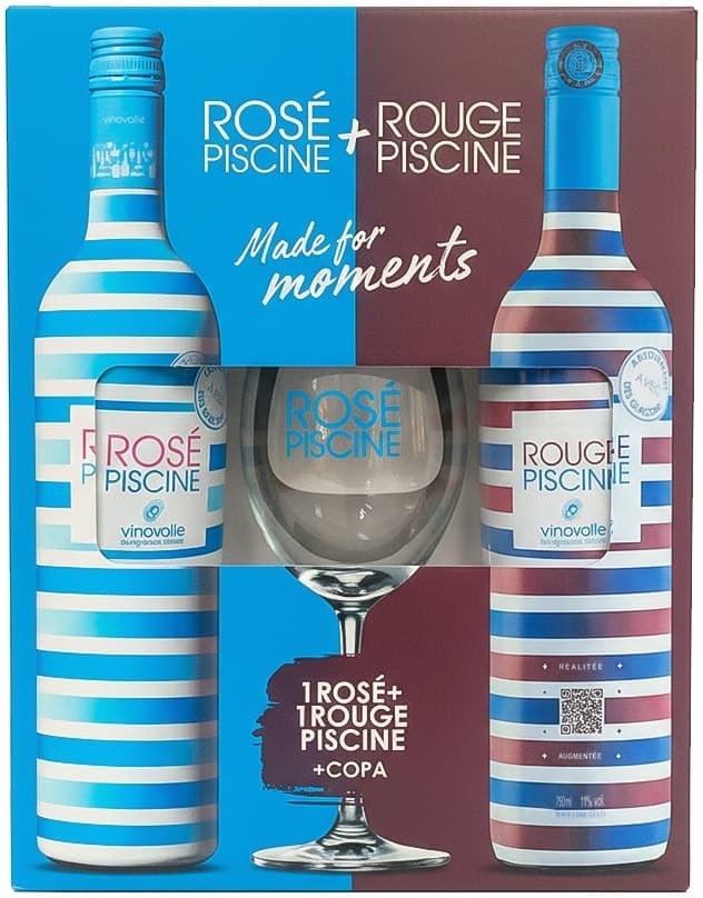 Kit Vinho Vinovalie Rosé Piscine + Rogue Piscine com Taça