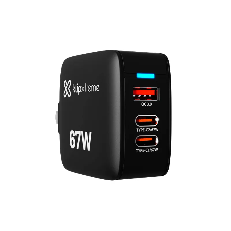 Carregador Klip Kmc-500 Powerwall 67 USB-C X2/USB-A Preto