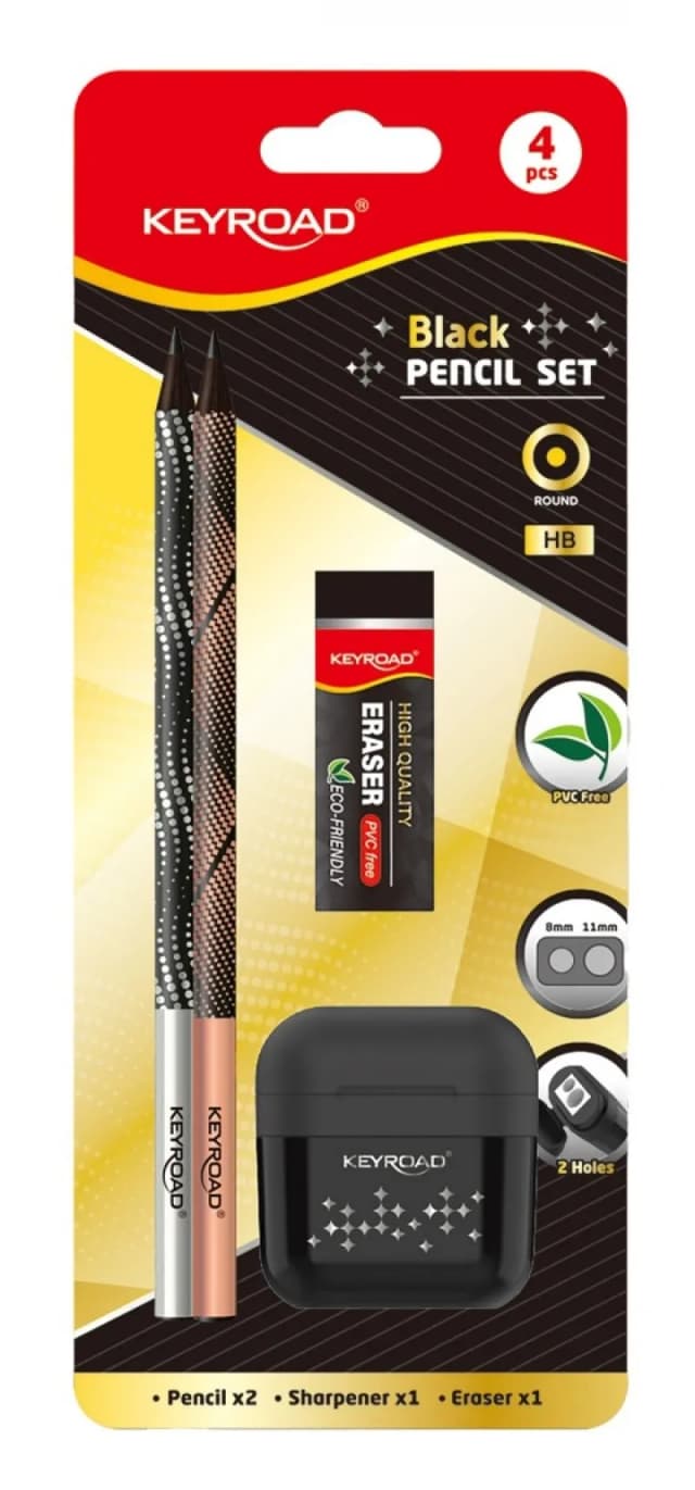 Kit 2 Lápis Preto Hb com Borracha e Apontador Keyroad