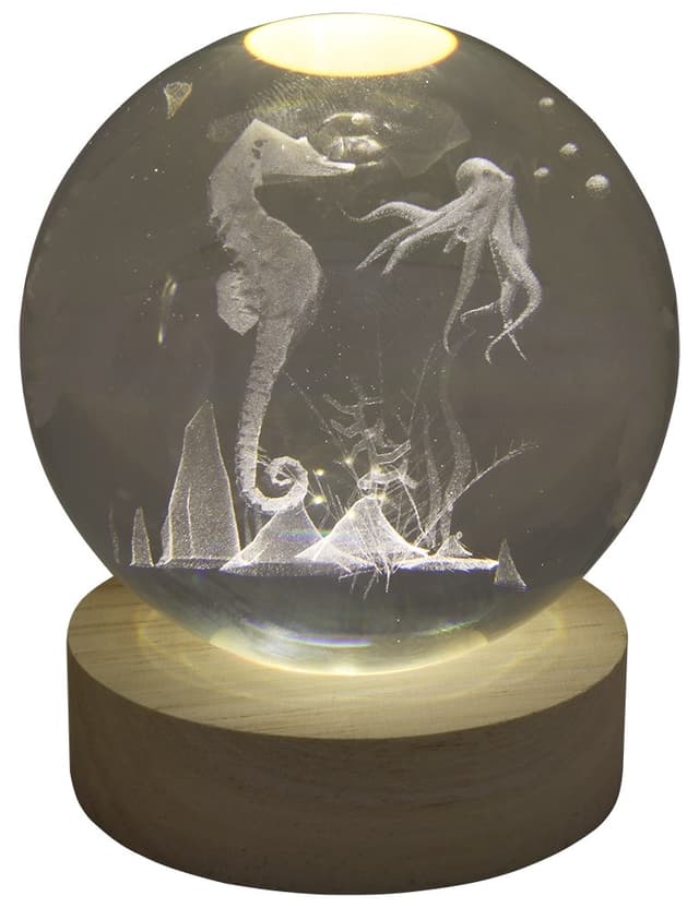 Lâmpada Esfera de Cristal 3D Cavalo Marinho/Polvo