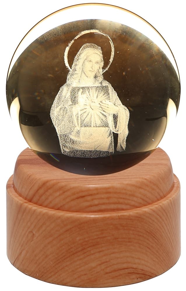 Lâmpada Esfera de Cristal 3D RQLP002M-19 Coração de Maria