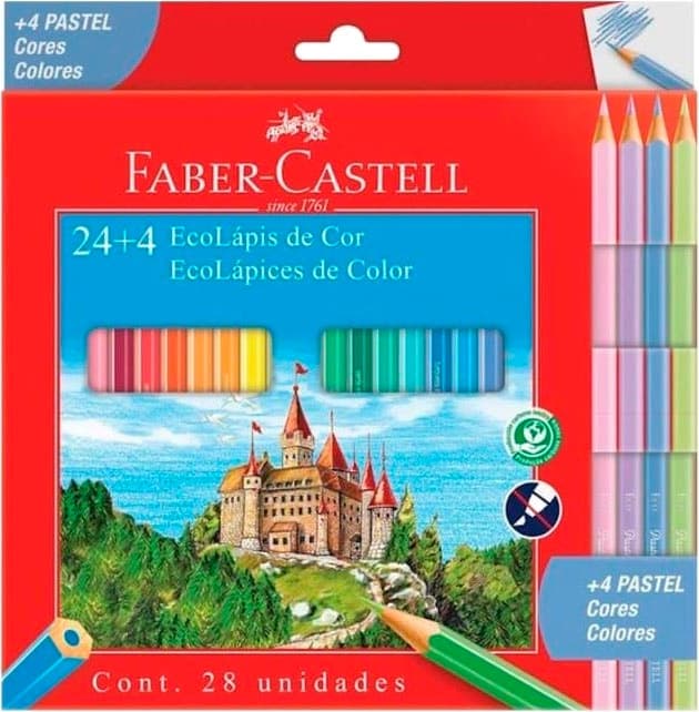 Lápis de Cor Faber Castell 120124+4 Cores Pastel (24 Unidades)