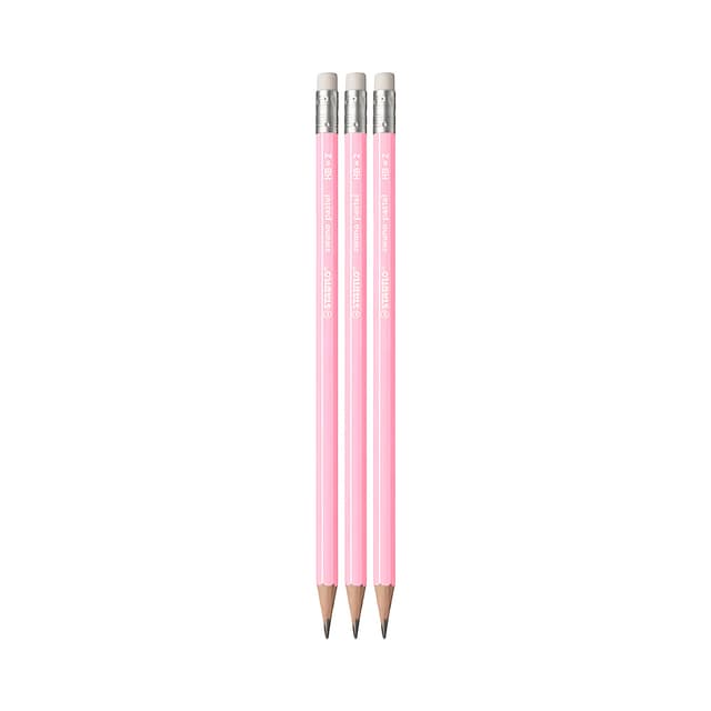 Lápis de Grafite com Borracha Stabilo Swano Pastel 8237 Rosa Pastel 3 Unidades