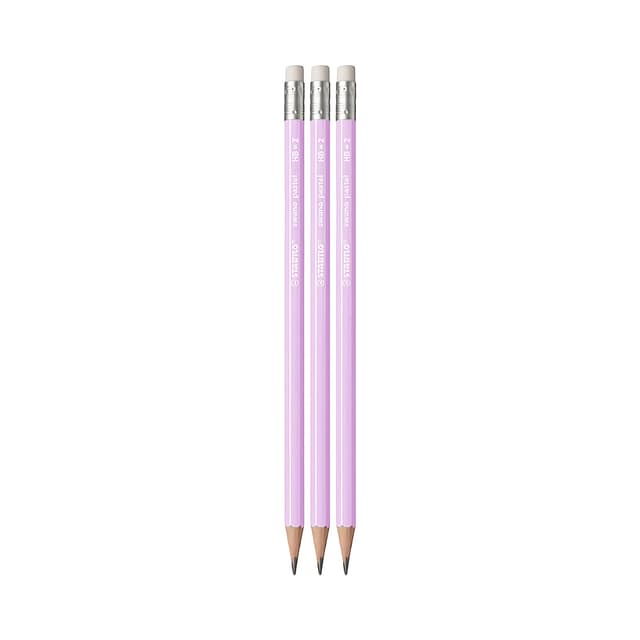 Lápis de Grafite com Borracha Stabilo Swano Pastel 8251 Lila Pastel 3 Unidades