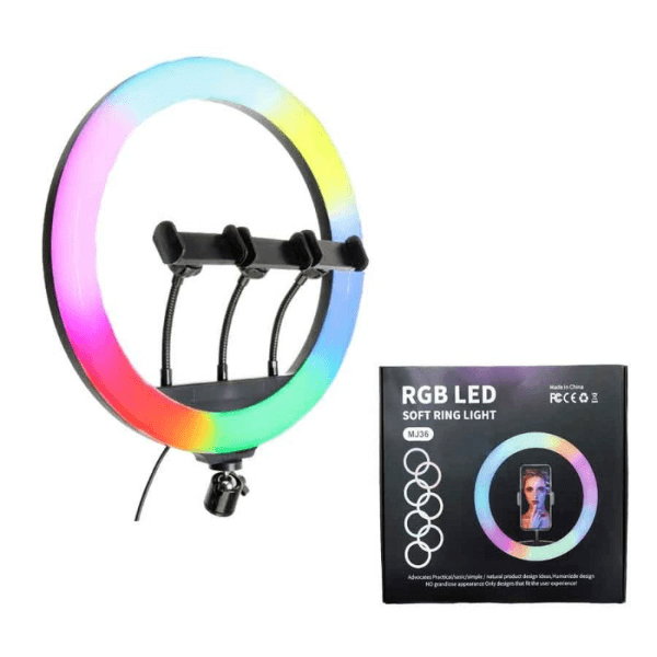 Ring Light LED Iluminador RGB Soft 36CM Com 3 Porta Celular Geral