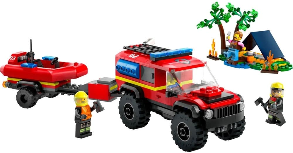 Caminhão de Bombeiros 4X4 Lego City com Barco de Resgate - 60412 (301 Peças)