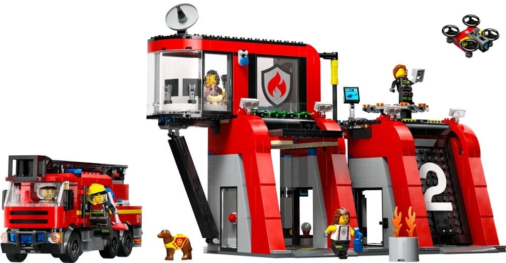 Estação de Bombeiros Lego City com Caminhão de Bombeiros - 60414 (843 Peças)