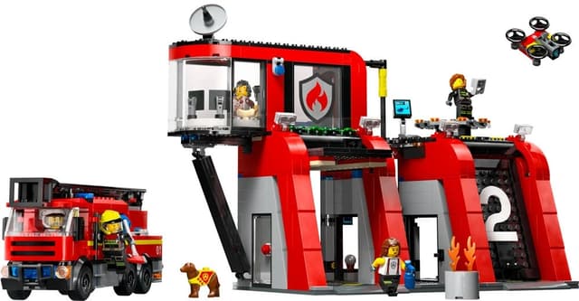 Estação de Bombeiros Lego City com Caminhão de Bombeiros - 60414 (843 Peças)