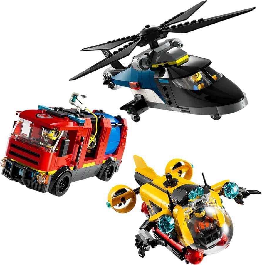 Blocos de Montar Lego City Helicóptero, Caminhão de Bombeiros e Submarino Remix - 60462 (874 Peças)