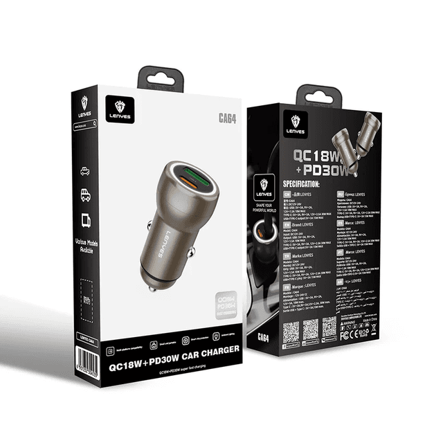 Carregador Veicular Lenyes Ca64 QC18W+PD30W Prateado
