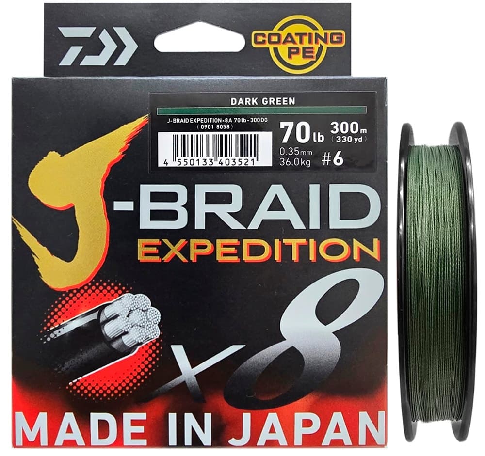 Linha Multifilamento Daiwa J-Braid Expedition X8 0.35Mm 70LB 300M